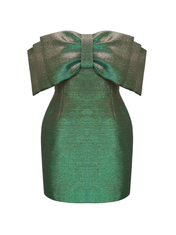 Платье-корсет из тафты зеленого цвета с бантом