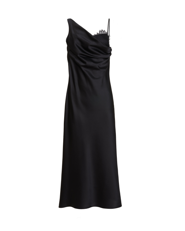 Платье-комбинация ассиметричное из шелка с кружевом 