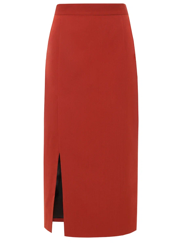 Юбка из премиальной шерсти терракотового цвета с высоким разрезом