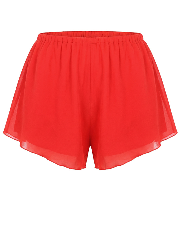 Шорты в бельевом стиле  многослойные из шелка алого цвета 