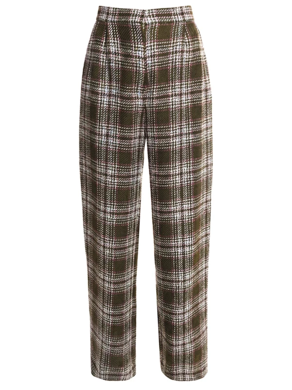 Брюки в клетку с защипами зеленого цвета 