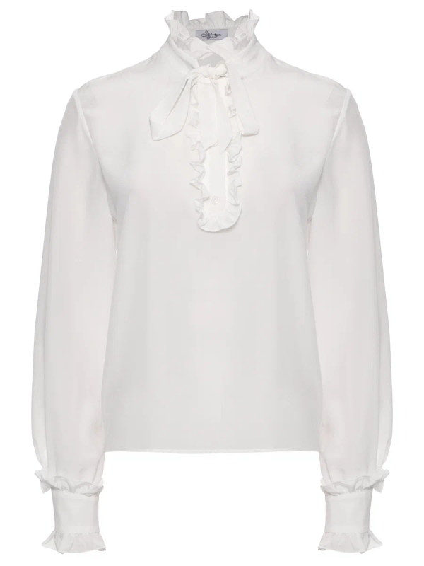 Блуза из белого шелка с оборками 