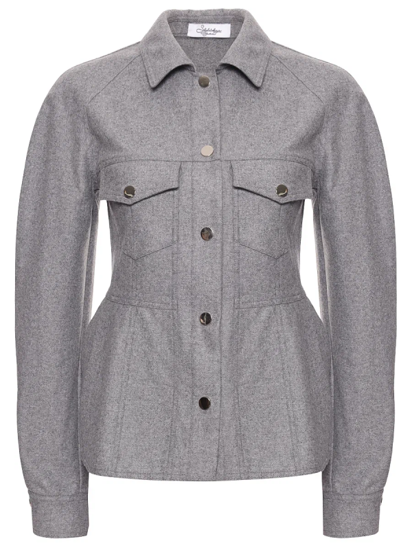 Рубашка с акцентом на талии из премиальной шерсти с рельефами серого цвета