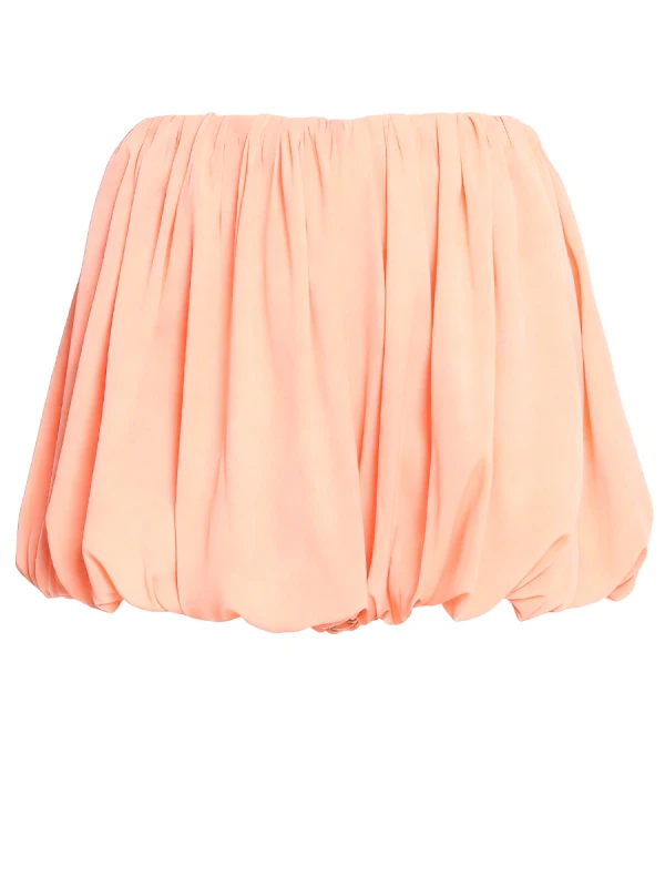 Шорты из шелка со сборкой персиковые 