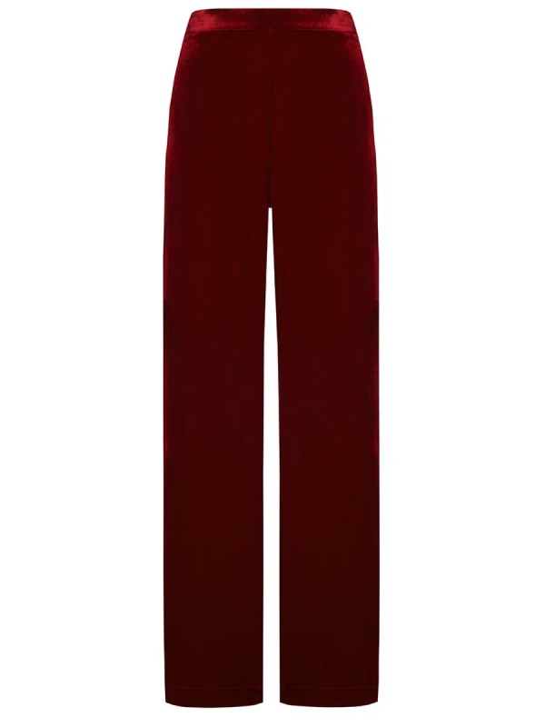 Брюки из шелкового бархата винные 